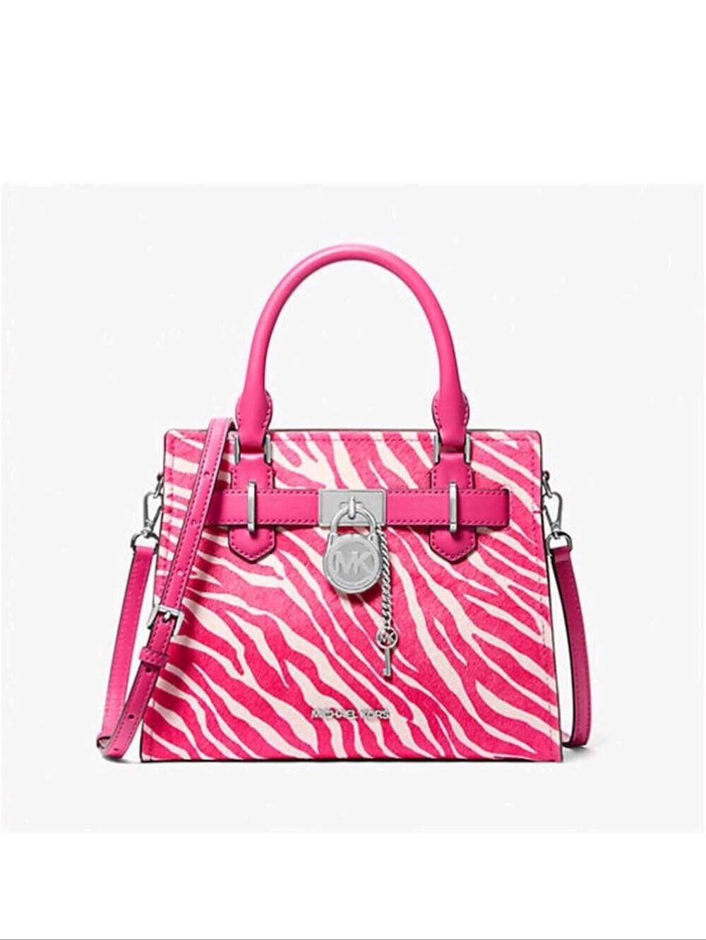 Michael Kors Small Hamilton Pink Zebra Calf-Hair Crossbody Bag